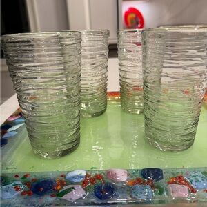 Set of Four Hand-Blown Art Glass Swirl Tumblers- MURANO STYLE